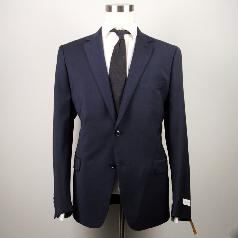 48R Calvin‎ Klein Skin-Fit Blazer Sportcoat Jacket Navy Wool E04540